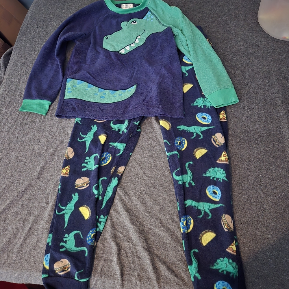 Boys Navy & Green Dinosaur Fleece Pajama Set